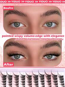 YIDUO 114pcs Fox Eye Cluster False Eyelashes Set, Pre-Separated Left And Right Single Clusters LC Curl Fluffy Dense DIY Eyelash Extension Kit, Includes Adhesive And Sealer, Remover, Tweezers, Eyelash Brush, Reusable, Suitable For Daily, Party, Holiday Makeup, Beginner Friendly - Multicolor - View 4