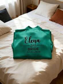 Custom Satin Bridal Robe, Short Sleeve Design, Custom Bridesmaid Bridal Robe, Personalized Satin Robe, Custom Bridal Robe, Bridesmaid Preparation Robe, Wedding Party Robe, Lace Trim Robe, Custom Name Robe, Bridal Robe Gift (Short Sleeve Style/Size: XL) - Multicolor - View 6