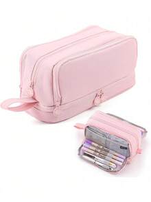 1 PC Large Capacity Pencil Case With Twin Windows, Multifunctional Studying Stationery Bag In Macaron Colors For Students, First Day Of School - Multicolor - View 8