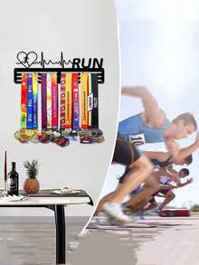 1PC Outdoor Sports Track & Field Gold Silver Bronze Medal Display Rack, Metal Wall Decor Storage Shelf, Perfect Gift For Sports Awards, Sports Fans, Athletes & Champions, Indoor/Outdoor Use, Weather-Resistant - Black - View 9