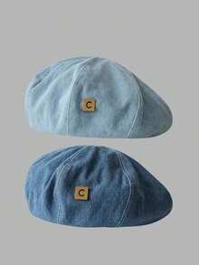 1件女款韓式C型牛仔貝雷帽，大頭圍，春秋字母牛仔藍帽子 - 彩色 - 查看 7