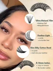 216pcs D Curl Lash Cluster Set, Suitable For Beginners, Soft Lashes Can Create Cat Eye And Fox Eye Makeup Effect, Long-Lasting Curl All Day, Natural And Voluminous For Photos, Suitable For Daily, Wedding, Party And Holiday Makeup - Black - View 4
