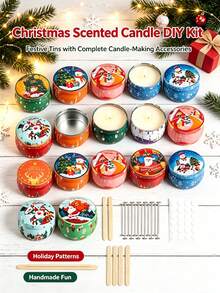 Xmas Candle Making Craft Set 50 Pieces, 10 Random Christmas Pattern Storage Tins Equipped With 40 Professional Candle Making Supplies, Great For DIY Hobby Projects And Brightening Up Holiday Party Scenes - 50pcs/10 Sets/5 - View 6