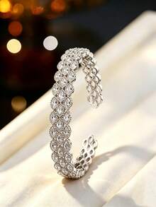 1pc Women's Fashion Multi-Layer Horse Eye Full Rhinestone Open Bangle, Vintage Hollow Adjustable Bracelet, Versatile Exquisite Jewelry For Party And Commute - Bracelet - View 10