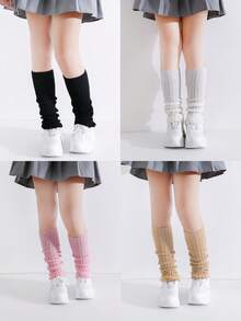 4/1 Pair Girls' Simple Fashion Versatile Autumn/Winter Leg Warmers, 4-12 Years Old Girls' Versatile Style, JK Outfit, Candy Color, Neon Color, Autumn/Winter Maillard Color, All-Match Simple Black/White Multiple Colors Available For Free Selection - Multicolor - View 8