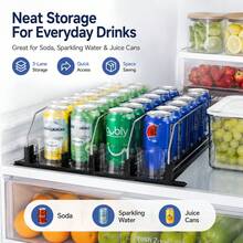 Dispenser de Latas de Bebidas para Geladeira, Organizador Automático de Bebidas com Rolagem para Geladeira, Suporte de Armazenamento de Latas de Refrigerante com Divisórias Ajustáveis, Suporte de Organização de Cozinha para Cerveja, Cola, Bebidas e Garrafas - Multicolorido - Visão 6