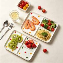 1pc 10in Cute Heart/Dots Pattern Ceramic Divided Plate, Large Rectangle 3 Compartment Portion Control Plates For Encourage Healthy Eating, Bariatric Dinner Plates For Balanced Meal Diet, Microwave Dishwasher Oven - Multicolor - View 10