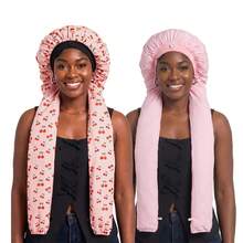 Syvvste 2pcs/Set Printed Cherry Long Hair Sleep Cap 2-In-1 Long Hair & Women's Sleep Cap & Soft, Breathable, Smooth & Knitted Cap Suitable For Hair Styling Care - A - View 10