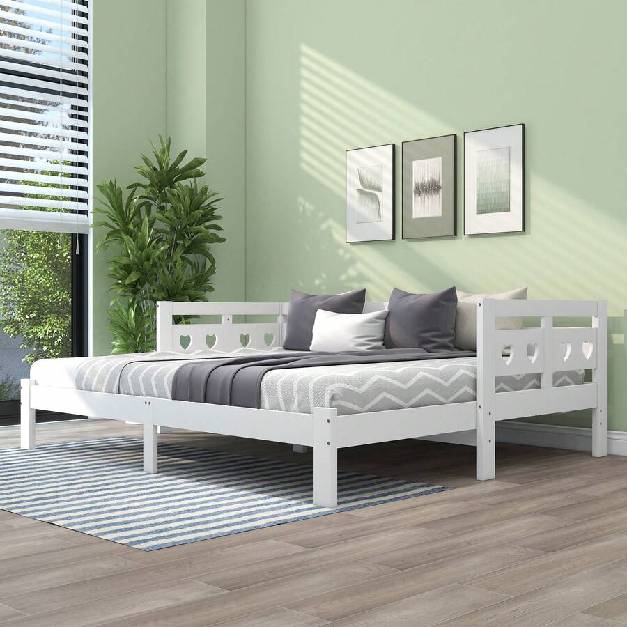 Heart Shaped Sofa Bed Frame White Wood 90x200cm - White - View 1