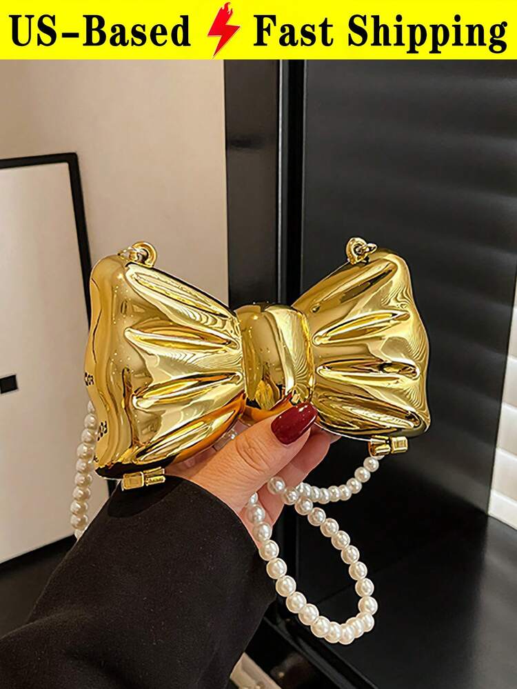 Fashion Mini Bow Evening Bag For Women Chain Strap Crossbody Bag PVC Shoulder Bag Hard Shell Square Bag For Wedding Party Travel Essential - Multicolor - View 12