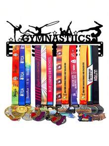 1PC Gymnastics Gold Silver Bronze Medal Display Rack, Metal Wall Decor Storage Shelf, Perfect Gift For Sports Awards, Sports Fans, Athletes And Champions, Indoor And Outdoor Use, Weather-Resistant - Black - View 2