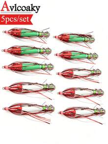 Avlcoaky 5pcs Glow Squid Jig Hook Squid Umbrella Hook Shrimp Fishing Lures Saltwater Cuttlefish Octopus Lures - Multicolor - View 1