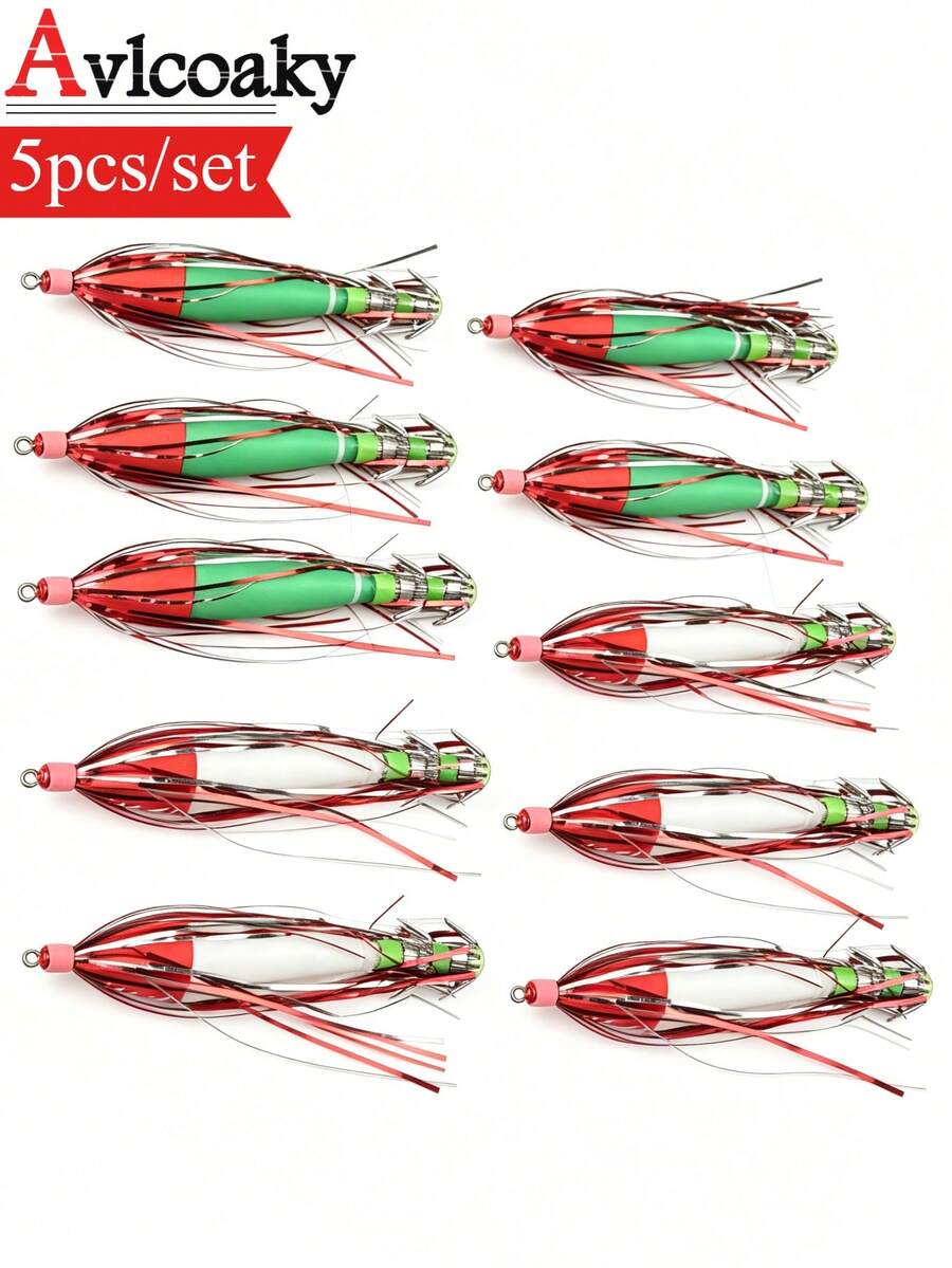 Avlcoaky 5pcs Glow Squid Jig Hook Squid Umbrella Hook Shrimp Fishing Lures Saltwater Cuttlefish Octopus Lures - Multicolor - View 1