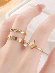 Stainless Steel Ring, Fashion Classic Floral Pattern Ring, Versatile Style - Style 2 - View 3