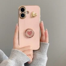 電鍍防摔手機殼與電鍍旋轉支架心形款，相容 Apple 手機殼／配對手機殼／掛繩手機殼／腕帶手機殼／趣味手機殼／Android 手機殼／手機殼／手機殼／手機殼／相容 Apple - 粉色 - 查看 4