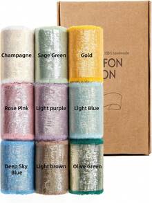 1 Roll Multi-Color Silk Chiffon Ribbon, 1.5 Inch X 4.92 Yards, Frayed Edge Shiny Satin Ribbon, Suitable For Wedding Bouquet Packaging, Gift Box Wrapping, Cake Decoration, Hair Bow DIY Crafts, Bridal Invitation Cards, Party And Holiday Decoration Supplies - Gold Foil Chiffon Ribbon - View 9