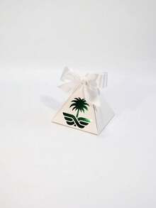 5Pcs Luxury Pyramid Favor Boxes With Palm Tree Pattern And Ribbon Bow, Premium Paper Gift Packaging For Saudi Arabia Theme Parties, Elegant Event Decorations, Boutique Gift Boxes, Holiday Celebrations And Special Occasion Supplies - 7.5X7.5X7.5cm - View 11