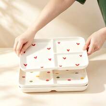 1pc 10in Cute Heart/Dots Pattern Ceramic Divided Plate, Large Rectangle 3 Compartment Portion Control Plates For Encourage Healthy Eating, Bariatric Dinner Plates For Balanced Meal Diet, Microwave Dishwasher Oven - Multicolor - View 5