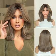 Ombre Brown Short Curly Bob Wig For Women 12 Inch Layered Wig With Curtain Bangs Natural Synthetic Heat-Resistant Fiber Fluffy Wig For Daily Party Wear Use - Multicolor - View 14