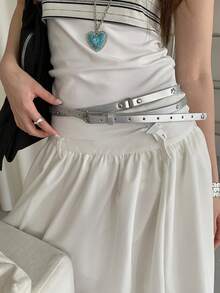 1pc Women's Silver PU Bohemian Style Vintage Double Layer Star Studded Casual Versatile Thin Waist Belt - Silver - View 2