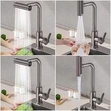Keran Air Panas dan Dingin Dapur Warna Abu-abu Gelap dengan 4 Mode, Keran Wastafel Air Terjun Lubang Tunggal, Pemasangan di Meja, Keran Wastafel Universal yang Dapat Berputar 360° - Grey - View 4