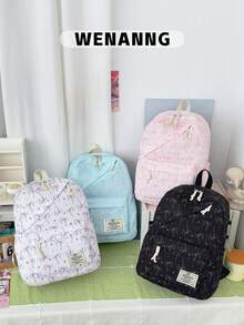1 pezzo Zaino con motivo a fiocco per il ritorno a scuola, grande capacità, borsa scolastica per studenti con scomparto per laptop, cinghie regolabili, zaino da viaggio casual e leggero, perfetto per ragazze/adolescenti/studenti/laureati, adatto per uso quotidiano, uscite, viaggi, scuola e stagione del ritorno a scuola. - Multicolore - Visualizzare 1