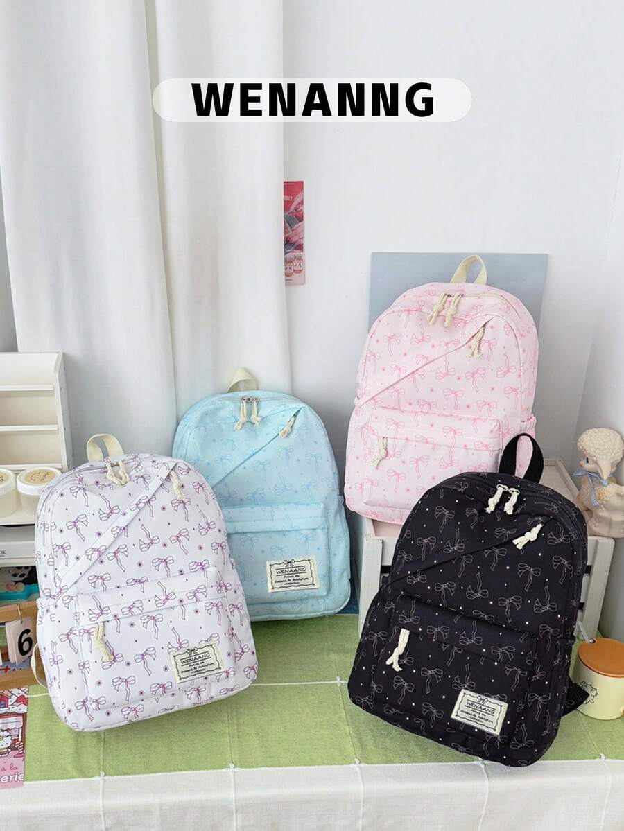 1 pezzo Zaino con motivo a fiocco per il ritorno a scuola, grande capacità, borsa scolastica per studenti con scomparto per laptop, cinghie regolabili, zaino da viaggio casual e leggero, perfetto per ragazze/adolescenti/studenti/laureati, adatto per uso quotidiano, uscite, viaggi, scuola e stagione del ritorno a scuola. - Multicolore - Visualizzare 1