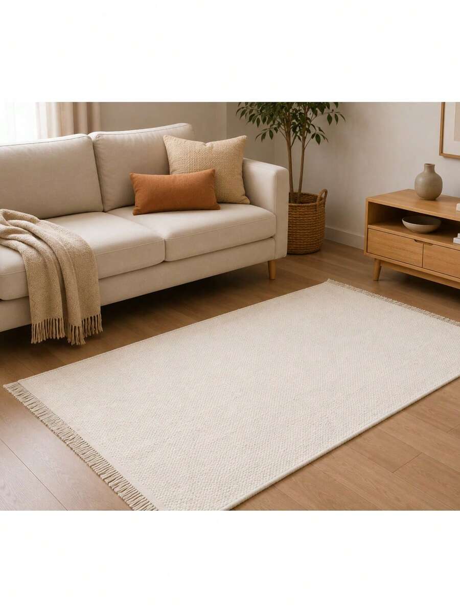Modern Ivory Area Rug For Living Room | Soft Minimalist Contemporary Carpet Made In Turkey - Creamy White - View 1