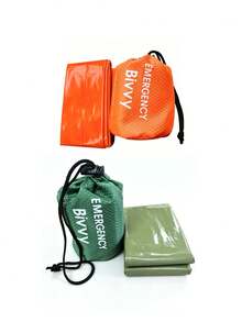 1pc/2pcs Waterproof Warm Emergency Sleeping Bag, Portable Lightweight Survival Bag, Windproof & Moisture-Proof Outdoor Camping Hiking Rescue Blanket, Green & Orange - Multicolor - View 11