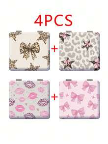 Millennium Y2K Series Foldable Lightweight Ultra-Thin Portable PU Leather Small Mirror, Suitable For All People And Multiple Occasions, Classic INS Style With Unique Leopard Print, Star, Lip Print, And Bow Design, Exquisite And Delicate, Convenient To Hold, 180° Flip Cover, Multi-Functional, Daily, Holiday, Birthday, Valentine's Day, Mother's Day, Partner Gift, Easy To Place And Store, Suitable For Various Occasions - Multicolor - View 22