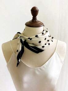 1Pc French Polka Dot Satin Scarf - Women Multi-Way Headscarf Ribbon For Spring Outfits - White - View 4