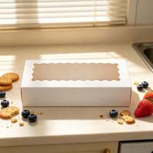 5pcs/10pcs/15pcs White Cardboard Wavy Window Cookie Box, No Handle, Can Be Used As Muffin Box, Cookie Box, Bread Box With Window, Suitable For Pastries, Pies, Muffins, Chocolate, Strawberry - View 4