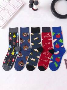 1/5/10 Pairs Men's Mid-Calf Socks, Funny Guitar Cartoon Unisex Sports Style Long Socks, Crazy Happy Socks - Multicolor - View 11