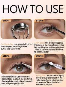 216pcs D Curl Lash Cluster Set, Suitable For Beginners, Soft Lashes Can Create Cat Eye And Fox Eye Makeup Effect, Long-Lasting Curl All Day, Natural And Voluminous For Photos, Suitable For Daily, Wedding, Party And Holiday Makeup - Black - View 8