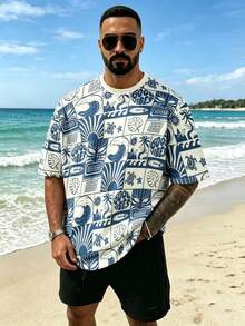 Men's Round Neck Digital Print Short Sleeve T-Shirt - Multicolor - View 3