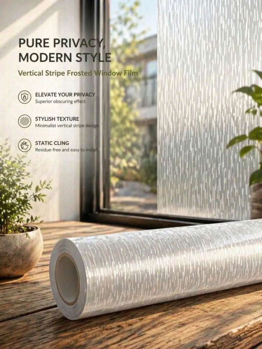 Window Privacy Film, Frosted Glass Film, Sun Blocking Static Cling For Bathroom & Office, Heat Control Anti Glare Removable, UV Rejection Non-Adhesive Covering For Home - 1PC - View 1