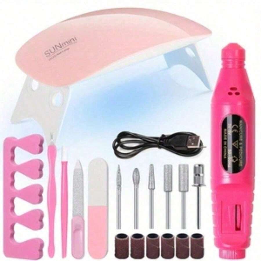 7 In 1 Manicure Set Including UV Nail Lamp, Nail File, Cuticle Fork, Cuticle Nipper, Finger Separator - Professional For Beginners, Professional Nail Lamp For Salon And Home DIY Use, Essential Nail Tools Compatible With All Gel Nail Polishes - Set2 - View 1