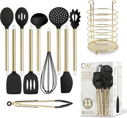 10 Piece Silicone Kitchen Utensil Set With Holder Heat Resistant Nonstick Cooking Tools Easy To Clean Kitchen Gadgets