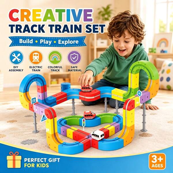 DIY Track Train Set,Children's Educational Toys,3D Deformed Gravity Racing Track, Assembled Puzzle Toy, Including Track Building Blocks And Traffic Lights,Various Fun Assembly Gameplay,Indoor And Outdoor Educational Toys For Kids Aged 3+