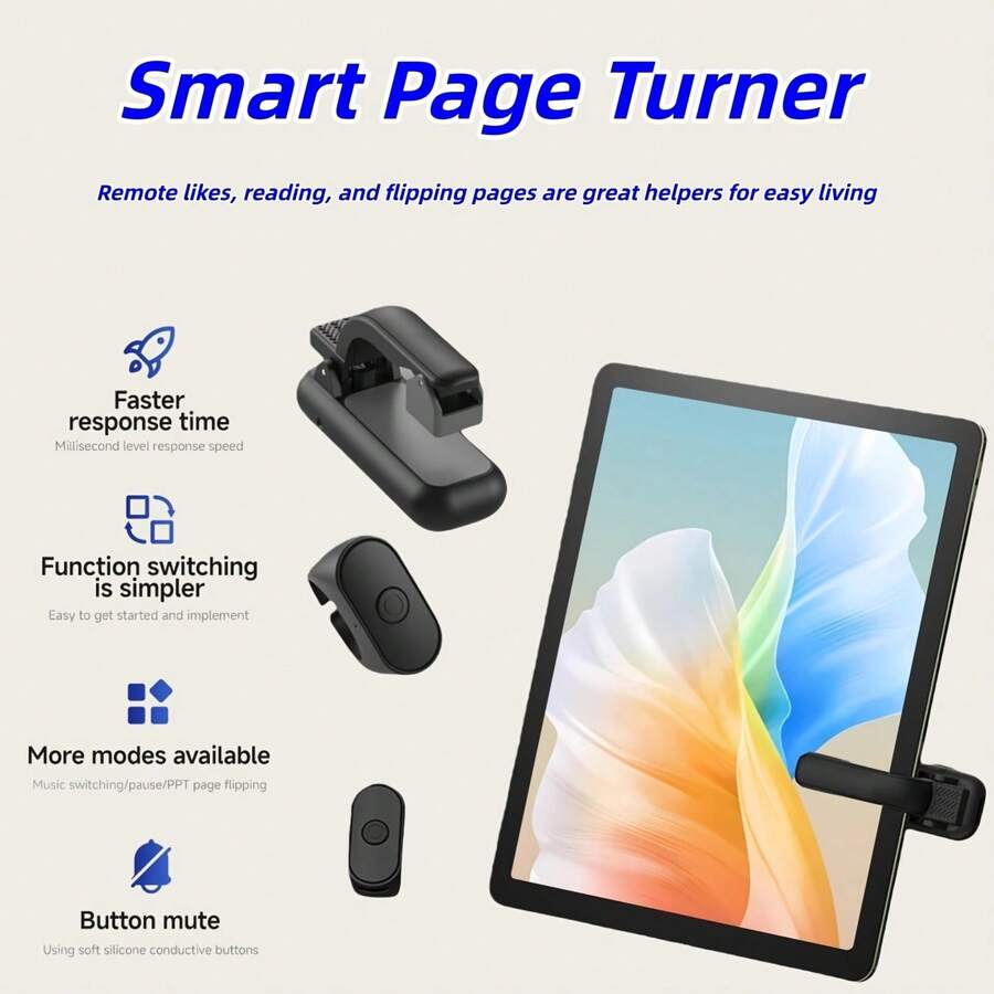 Portable Wireless Bluetooth Page Turner Ring Remote, E-Reader Page Clicker Compatible With Kindle Series, Phone Tablet Camera Video Recording Shutter Controller For Novel Reading - View 1