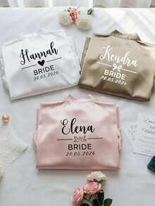 Custom Satin Bridal Robe, Short Sleeve Design, Custom Bridesmaid Bridal Robe, Personalized Satin Robe, Custom Bridal Robe, Bridesmaid Preparation Robe, Wedding Party Robe, Lace Trim Robe, Custom Name Robe, Bridal Robe Gift (Short Sleeve Style/Size: XL) - Multicolor - View 5