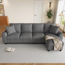 Modern Chenille L-Shape Sofa 3 Seater + Corner Unit, Corner Unit With Folding Storage, Adjustable - 灰色四座 - 查看 5