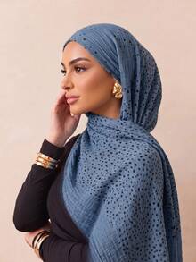 1 pieza Bufanda larga con lunares y ribete de piel corta para mujer, hiyab para mujeres musulmanas, uso diario, pañuelo transpirable para exteriores primavera/verano, chal, accesorio de ropa, regalo de cumpleaños - Multicolor - Ver 22