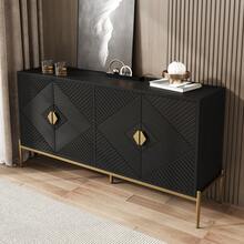 Modern White Sideboard With Shelves - Spacious Storage Area For Living Room/Dining Room - Black - View 6