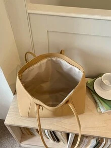 時尚大容量托特包，休閒日常穿搭，個性化托特包，百搭中號女款包 - 杏色 - 查看 10