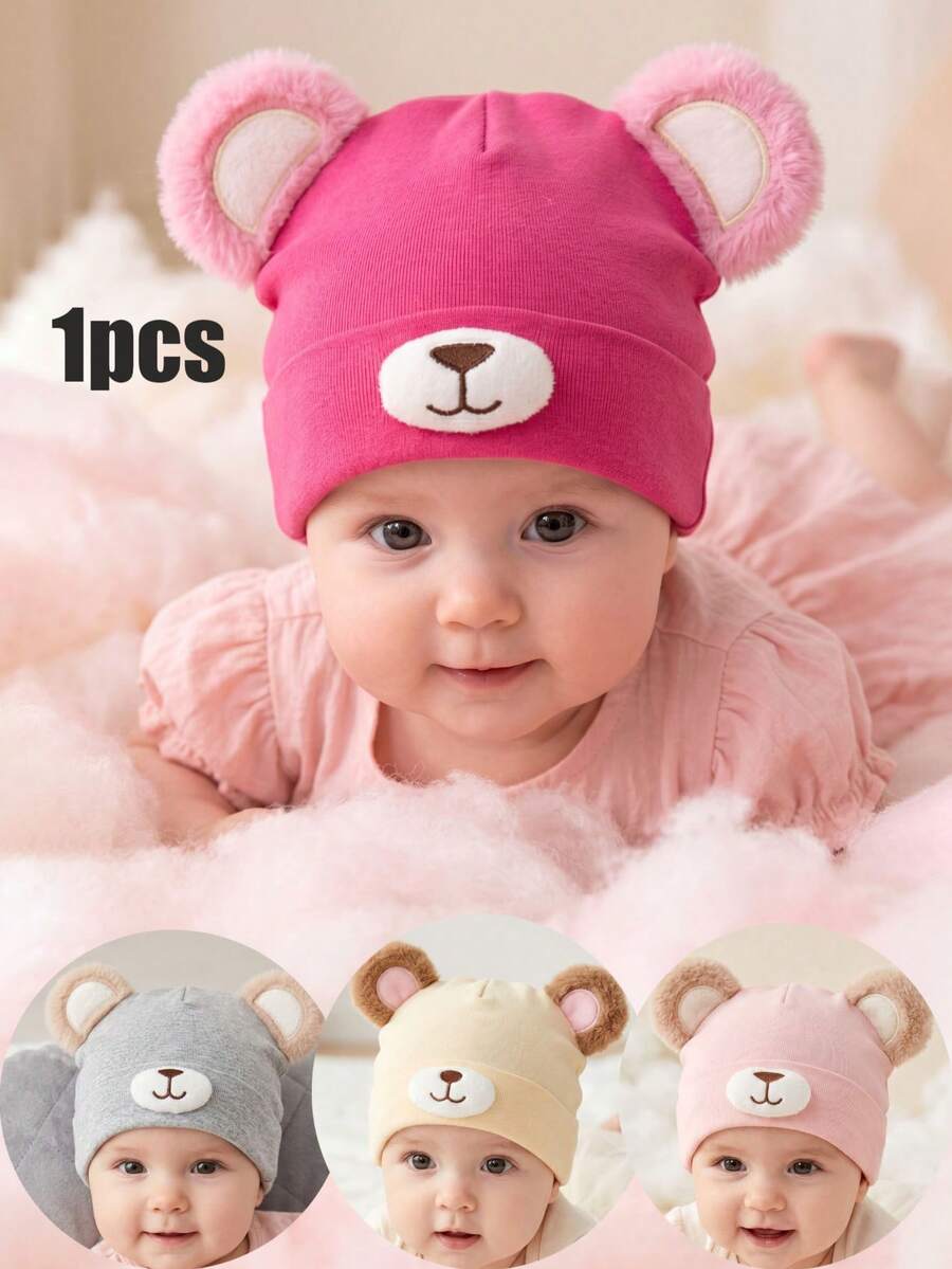 1pc 3-36M Cute Multicolor Cartoon Bear 3D Beanie Hat, Spring/Summer ...