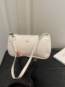 Bolso baguette de unicolor con relieve de cocodrilo para llevar bajo el brazo - Beis - Ver 7