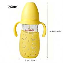 1個 260ml 玻璃嬰兒奶瓶，附隔熱墊，耐熱高達 400°C，適用於沸水、蒸汽和 UV 殺菌，柔軟矽膠防脹氣奶嘴，易吸吮、耐咬，配重球吸管讓餵哺更順暢，適合 6 個月及以上嬰兒 - 彩色 - 查看 7