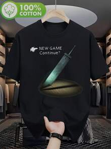 FF7 Menu New Game Herren-T-Shirt - Lustiges T-Shirt mit grafischem Schwert-Print von FF7, lässiges schwarzes T-Shirt mit Rundhalsausschnitt und kurzen Ärmeln, geeignet für Gaming und den täglichen Gebrauch, Pas - Schwarz - Übersicht 2