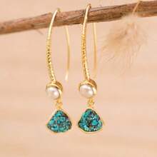 Elegant Faux Pearl Beaded Drop Hook Earrings, Soft Versatile All-Match Accessory, Suitable For Daily Commute, Shopping, Dating, Summer Vacation, Holiday Celebration, Birthday Party, Classic Jewelry Gift For Women For Multiple Occasions - Gold - View 1